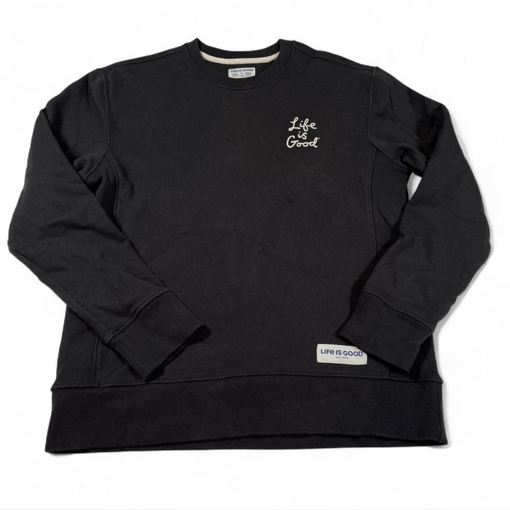 Life is Good Women’s M Black Crewneck‎ Sweatshirt Logo Pullover